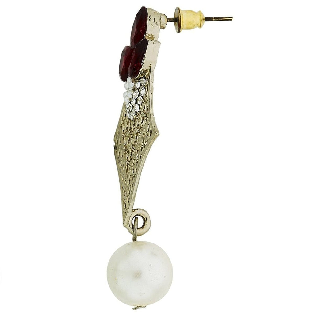 Pear Flower Filigree Antique Rhodium Pearl Red Earring For Women Bulk