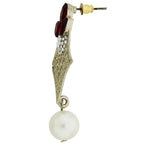 Pear Flower Filigree Antique Rhodium Pearl Red Earring For Women Bulk