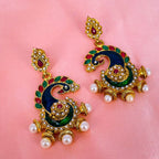Peacock Meenakari Red Green Pearl Dangling Earring For Women Bulk