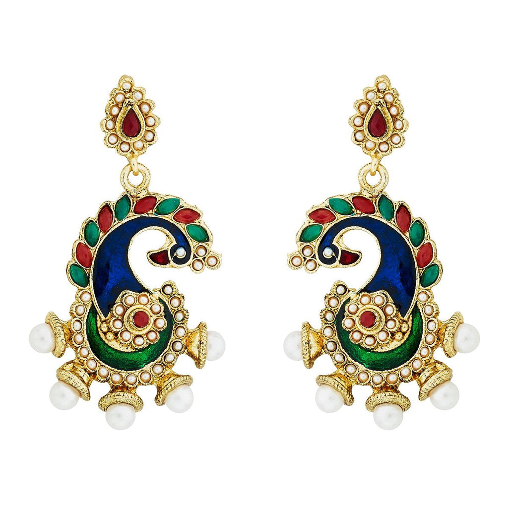 Peacock Meenakari Red Green Pearl Dangling Earring For Women Bulk