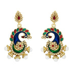 Peacock Meenakari Red Green Pearl Dangling Earring For Women Bulk