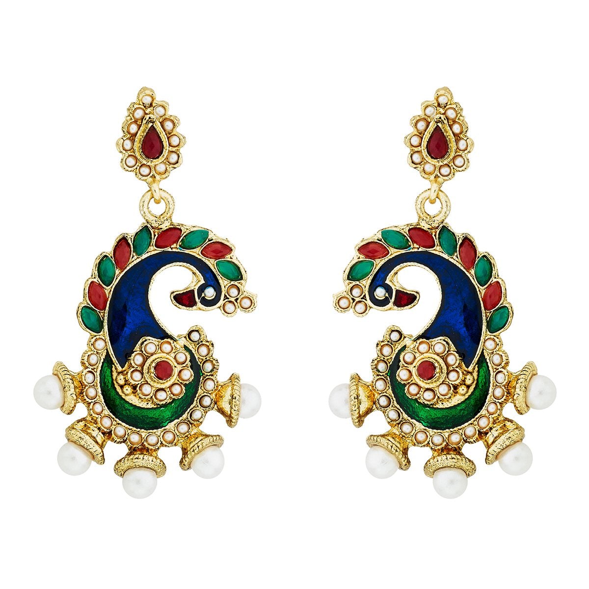 Peacock Meenakari Red Green Pearl Dangling Earring For Women Bulk