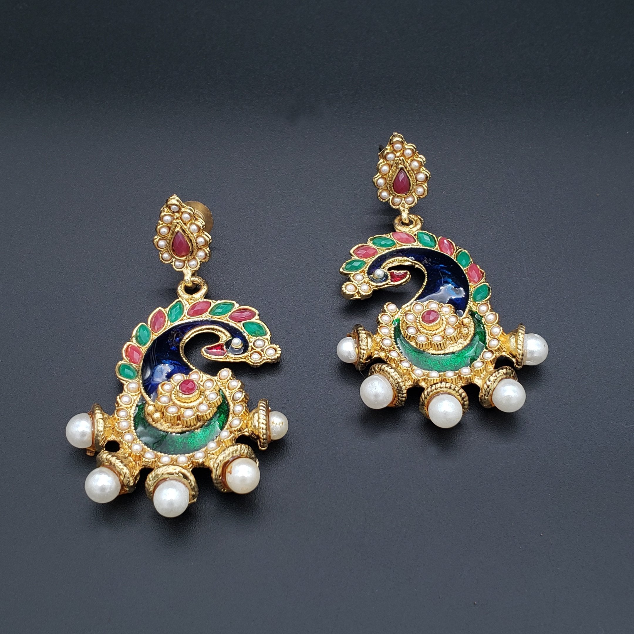Peacock Meenakari Red Green Pearl Dangling Earring For Women Bulk