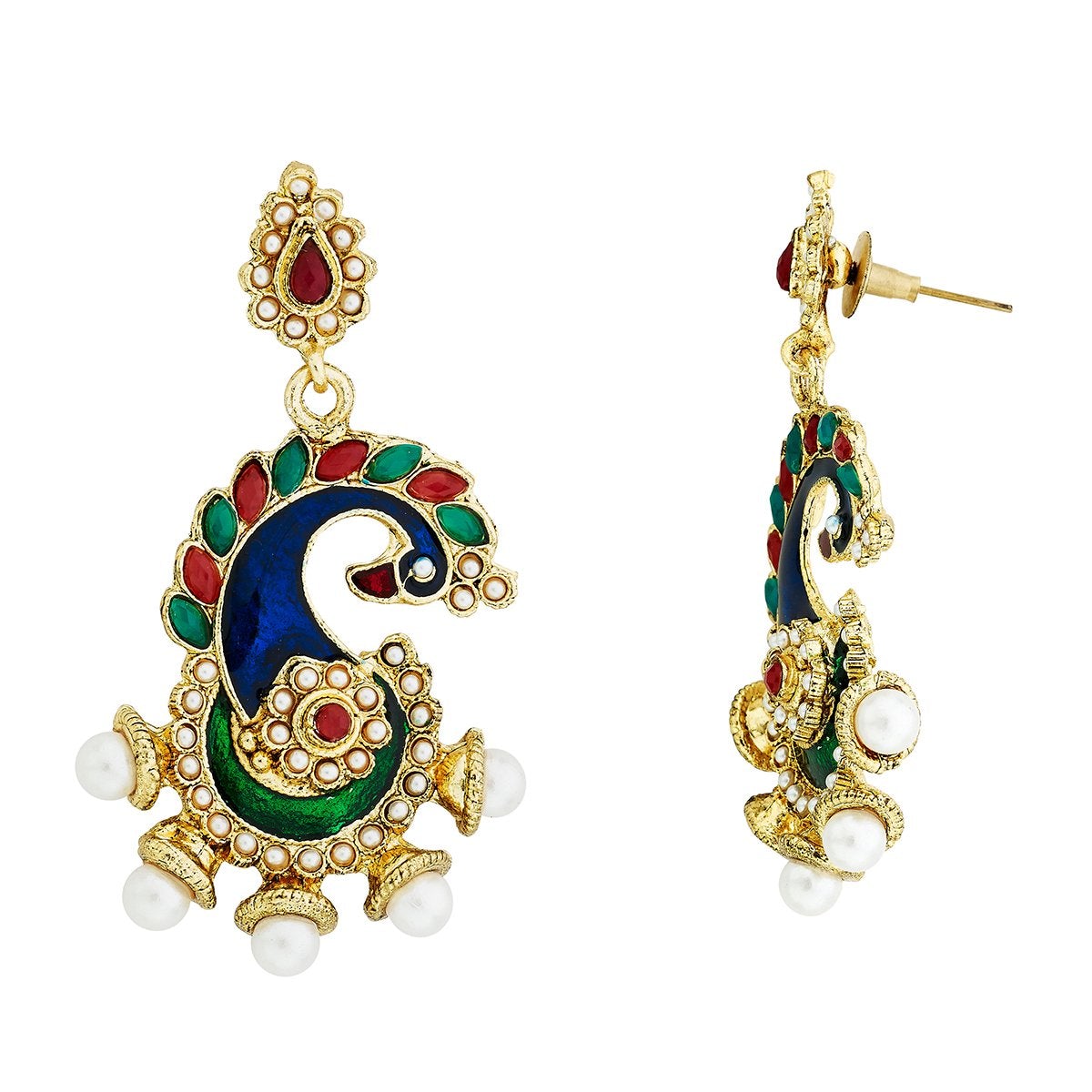 Peacock Meenakari Red Green Pearl Dangling Earring For Women Bulk