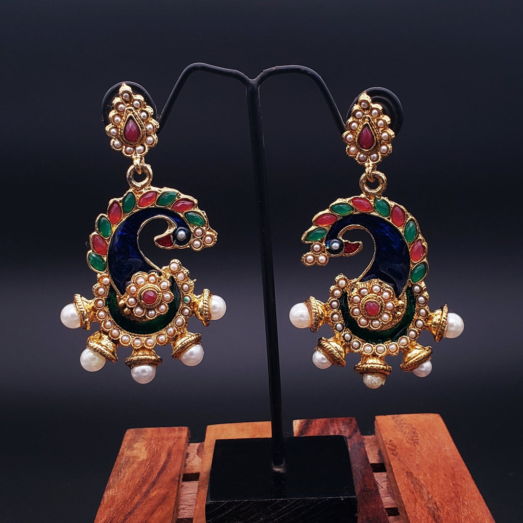 Peacock Meenakari Red Green Pearl Dangling Earring For Women Bulk