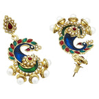 Peacock Meenakari Red Green Pearl Dangling Earring For Women Bulk