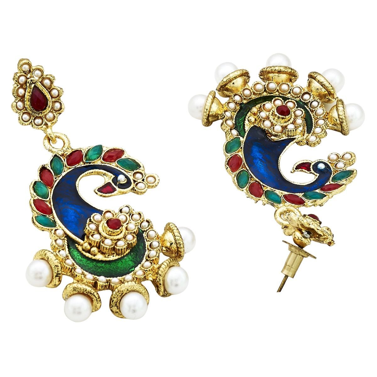 Peacock Meenakari Red Green Pearl Dangling Earring For Women Bulk