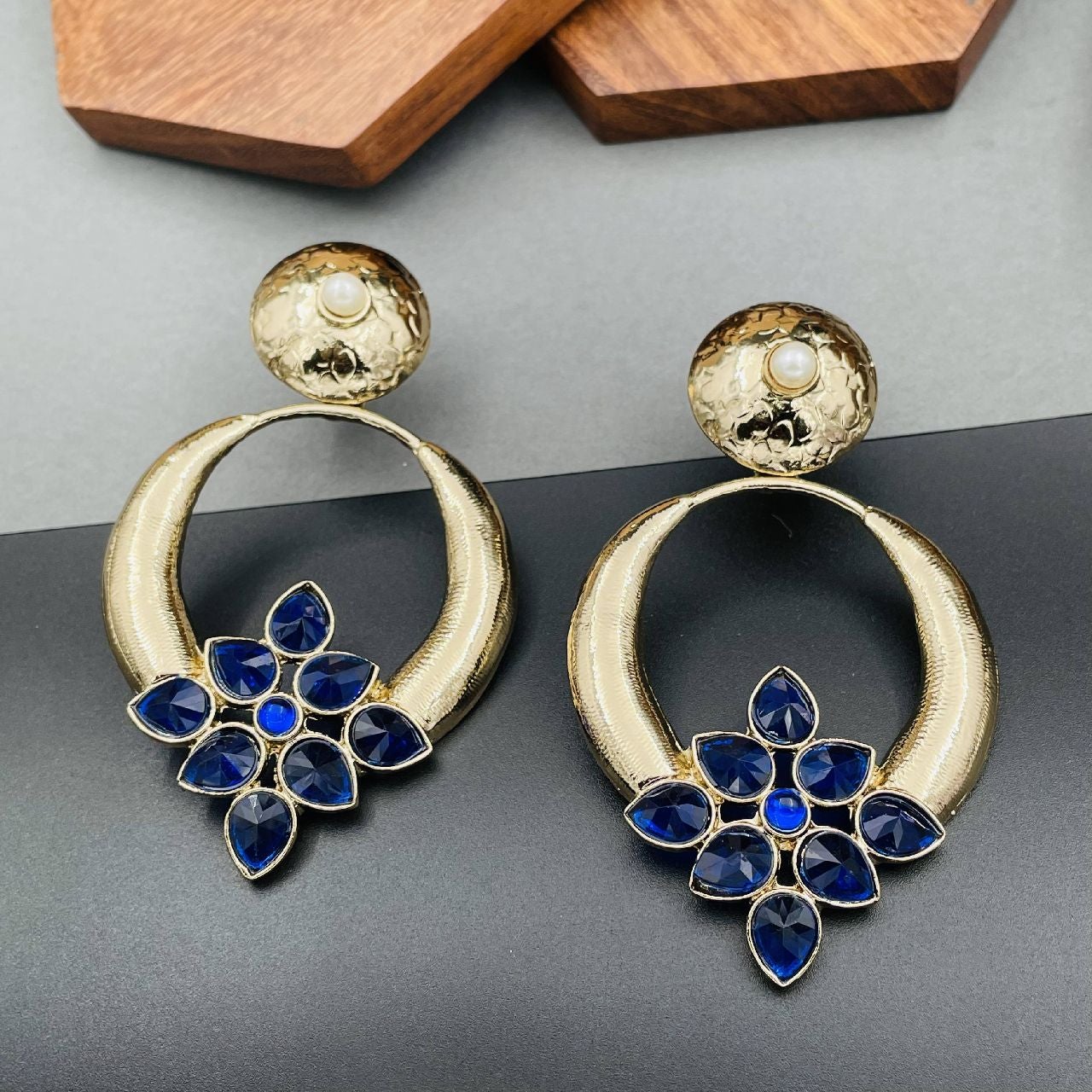Turkish Gold Plated Dark Blue Pearl Designer Earring For Women Bulk Main image