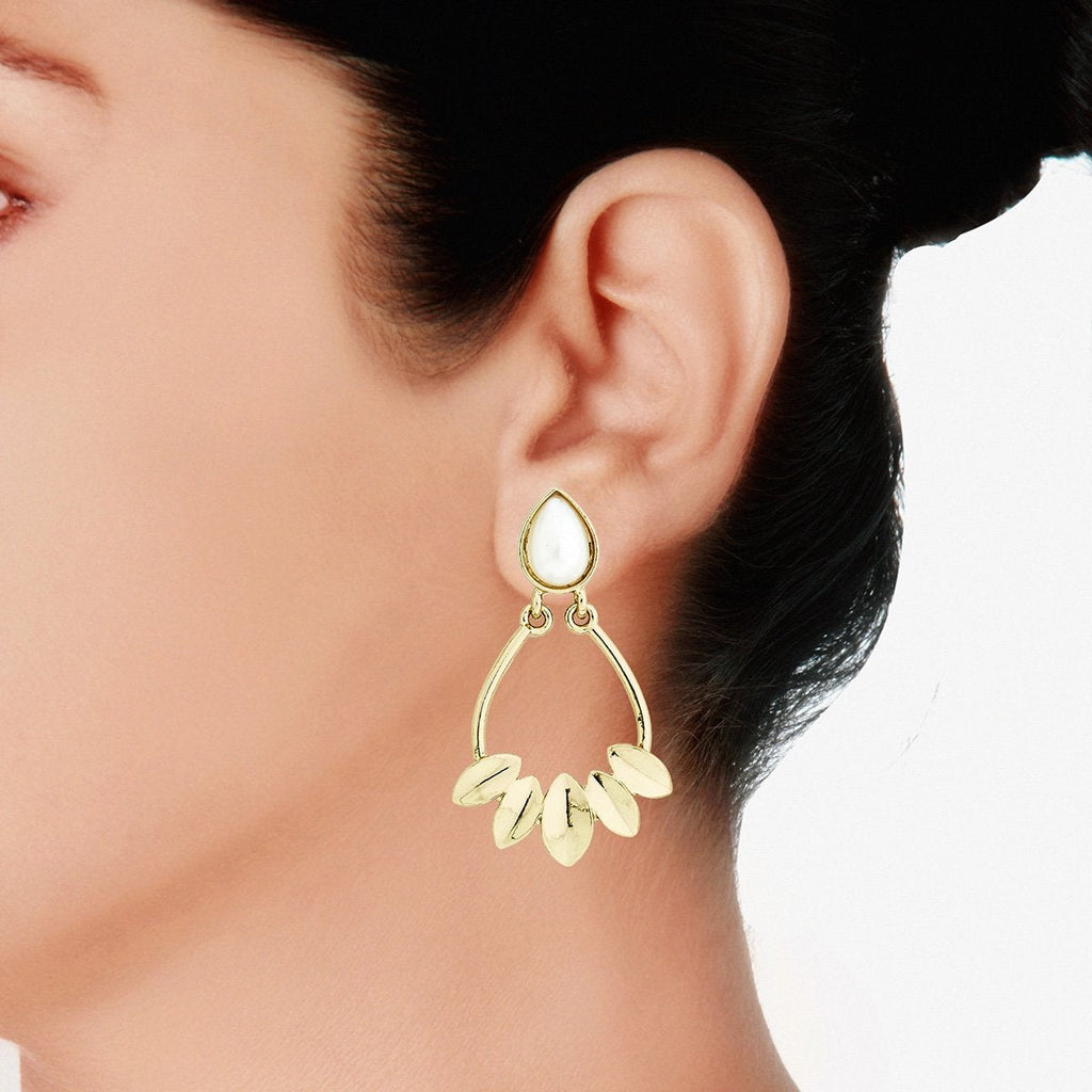 Italian Petal Pearl Gold Plated Dangling Earring For Women Bulk