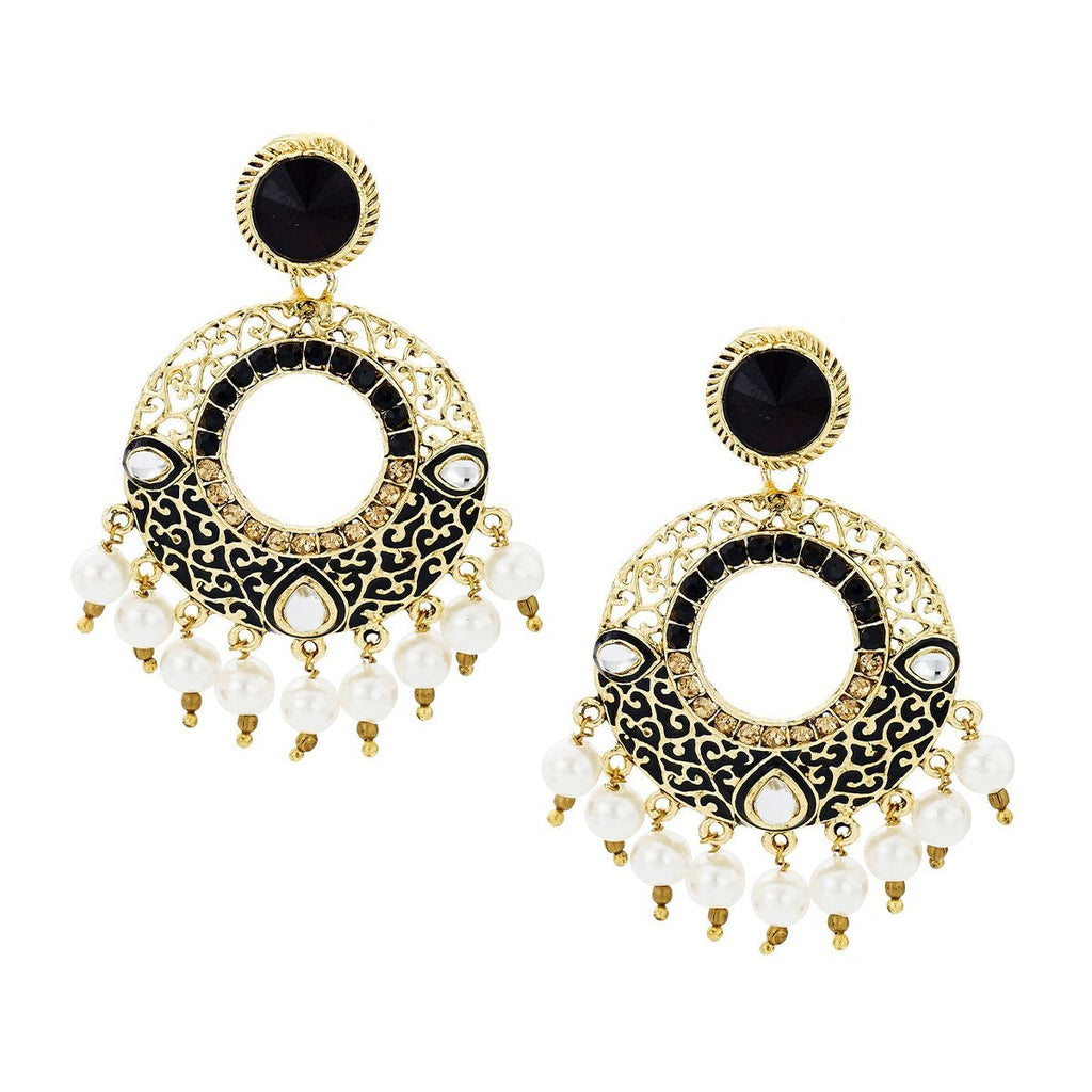 Chaand Bali Filigree Black Meenakari Kundan Pearl Earring Women Bulk