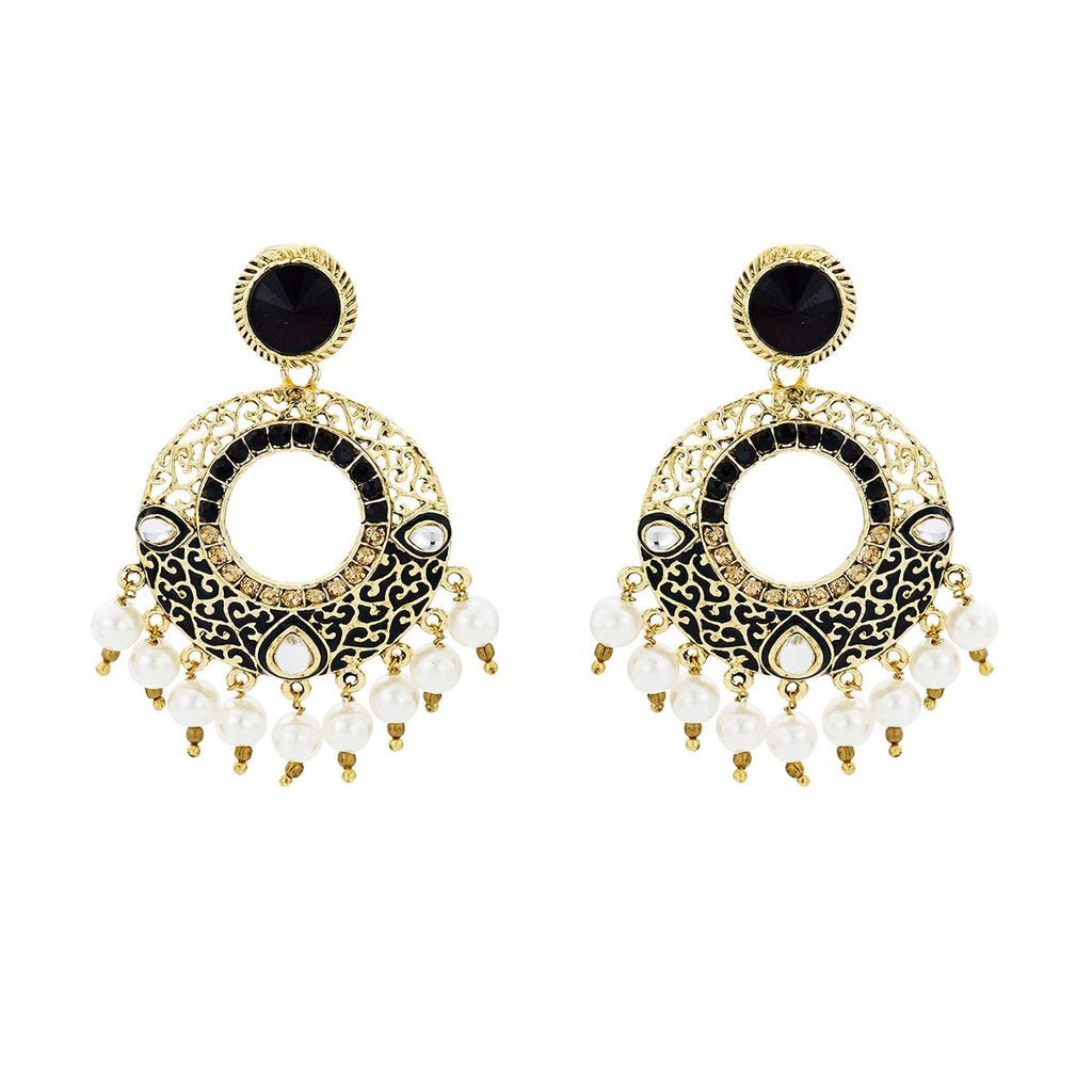 Chaand Bali Filigree Black Meenakari Kundan Pearl Earring Women Bulk