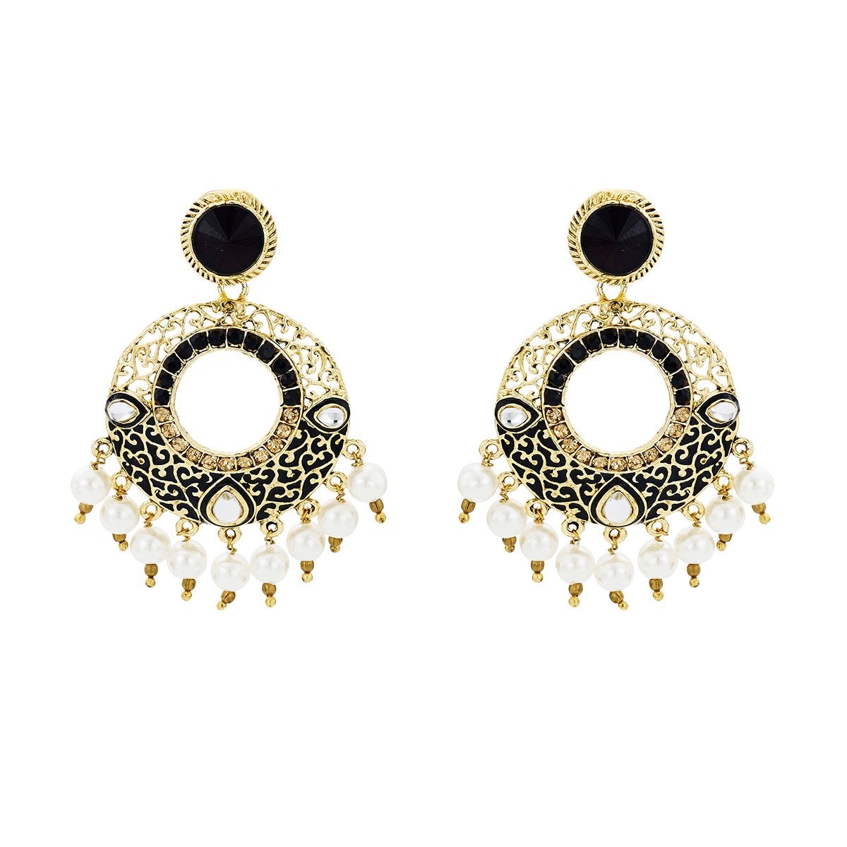 Chaand Bali Filigree Black Meenakari Kundan Pearl Earring Women Bulk