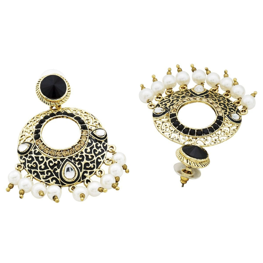 Chaand Bali Filigree Black Meenakari Kundan Pearl Earring Women Bulk