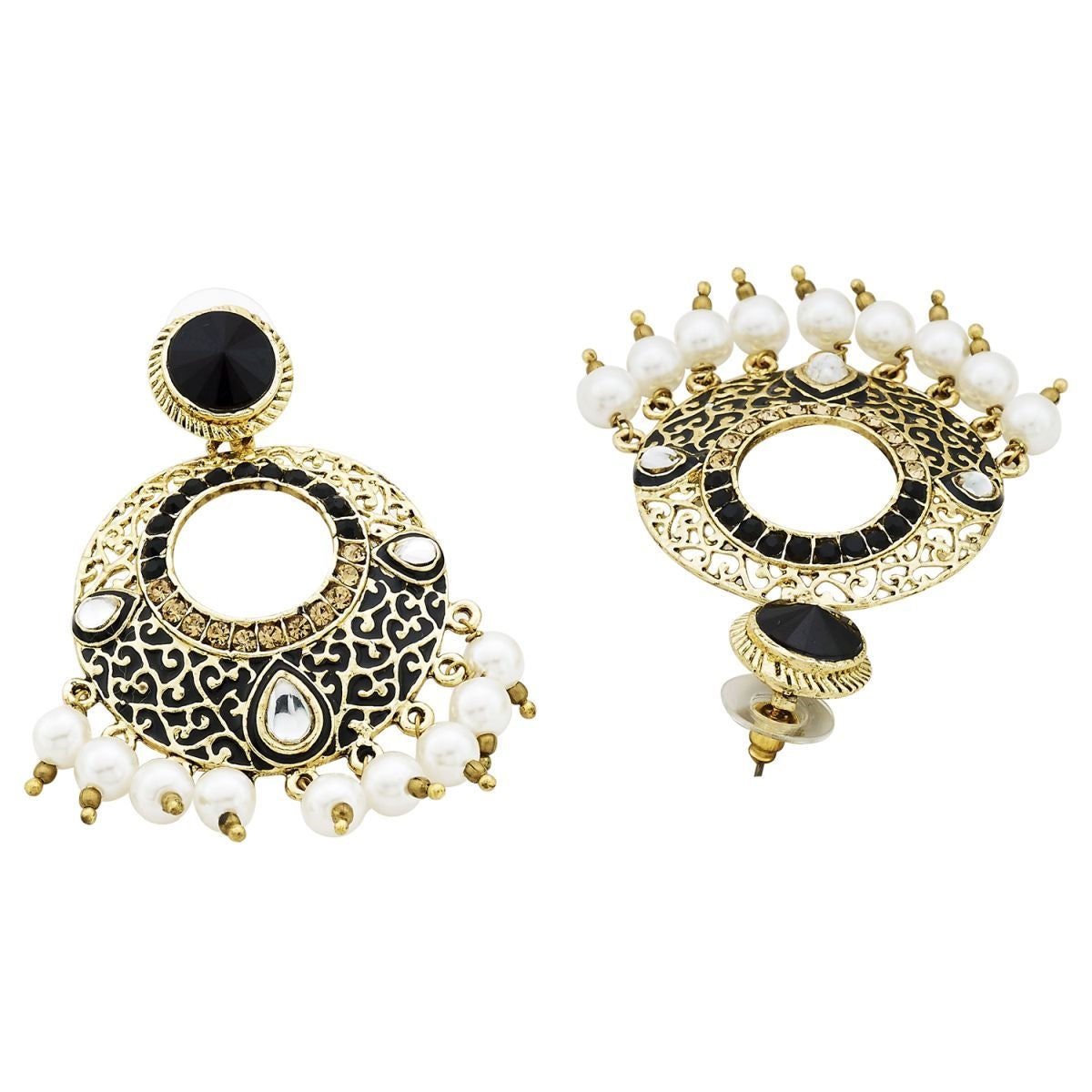 Chaand Bali Filigree Black Meenakari Kundan Pearl Earring Women Bulk