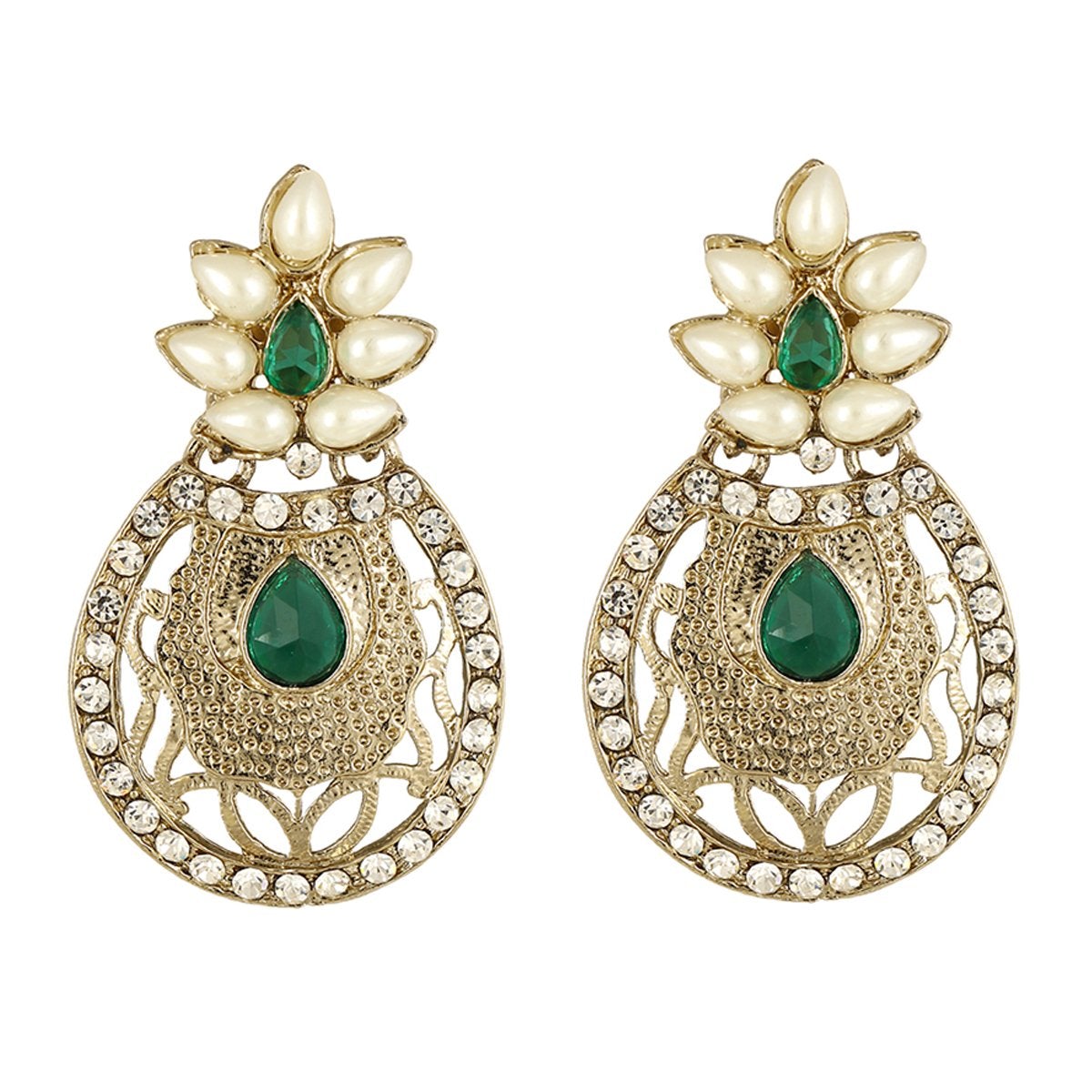 Flower Filigree Antique Rhodium Pearl Green Earring For Women Bulk