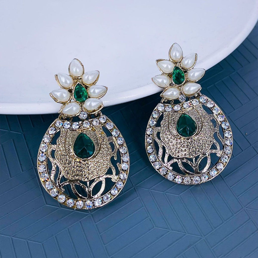 Flower Filigree Antique Rhodium Pearl Green Earring For Women Bulk