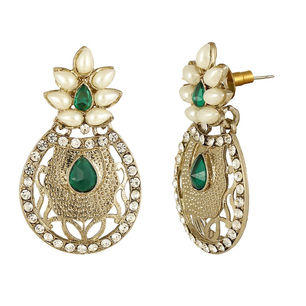 Flower Filigree Antique Rhodium Pearl Green Earring For Women Bulk