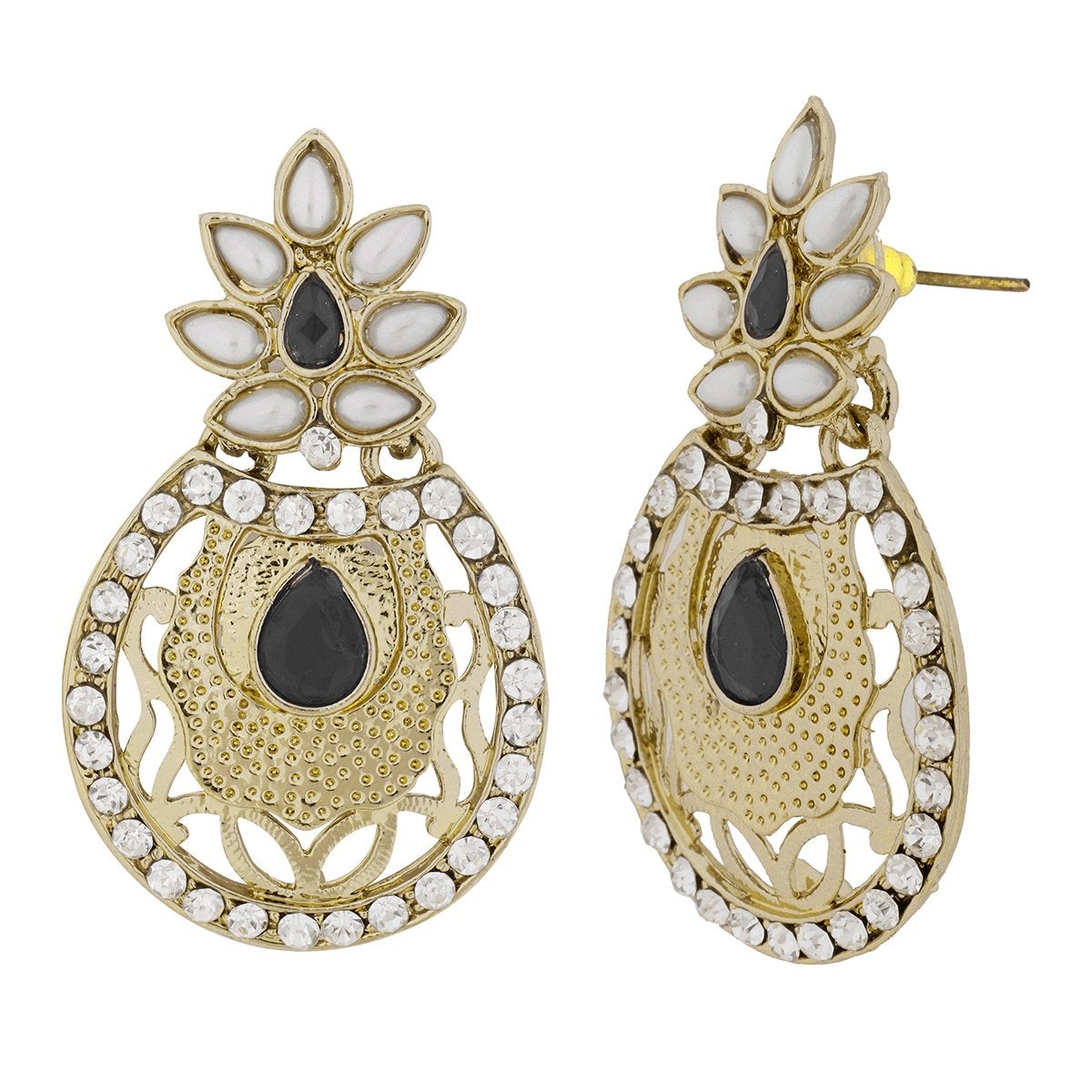 Flower Filigree Antique Rhodium Pearl Black Earring For Women Bulk