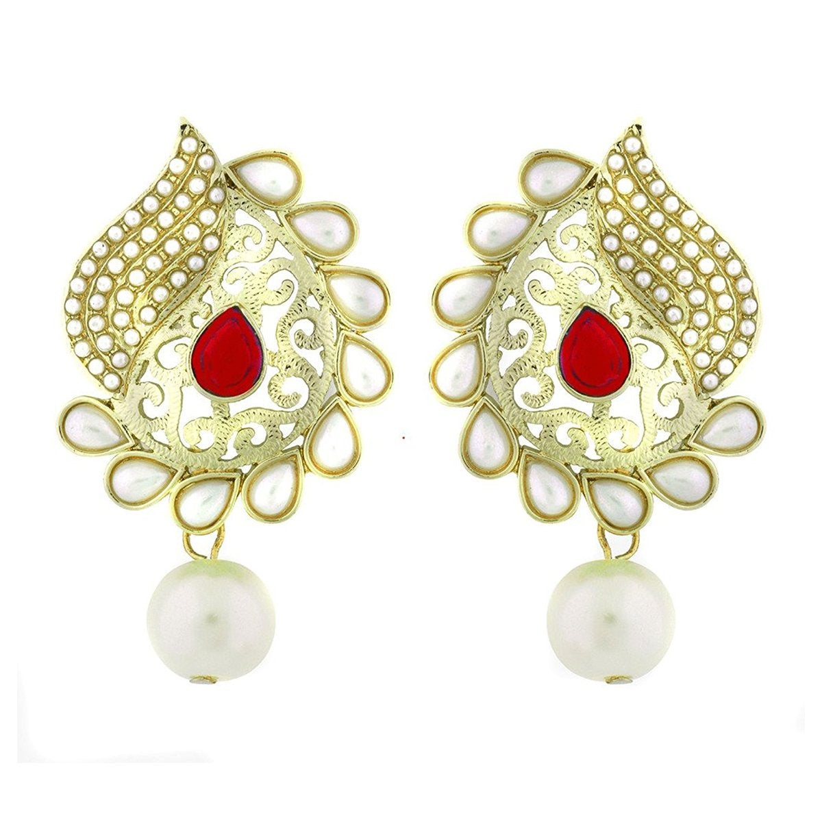 Paisley Filigree Antique Rhodium Pearl Red Earring For Women Bulk Main image
