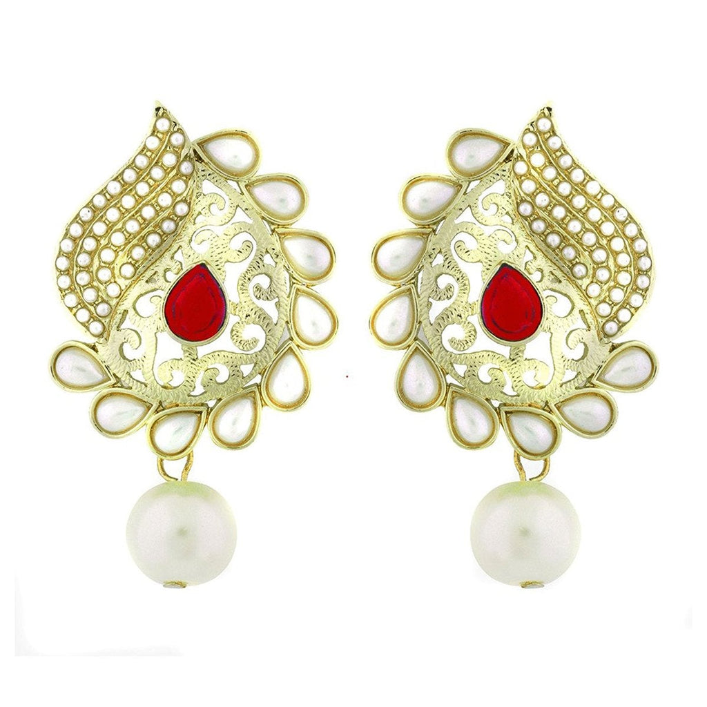Paisley Filigree Antique Rhodium Pearl Red Earring For Women Bulk