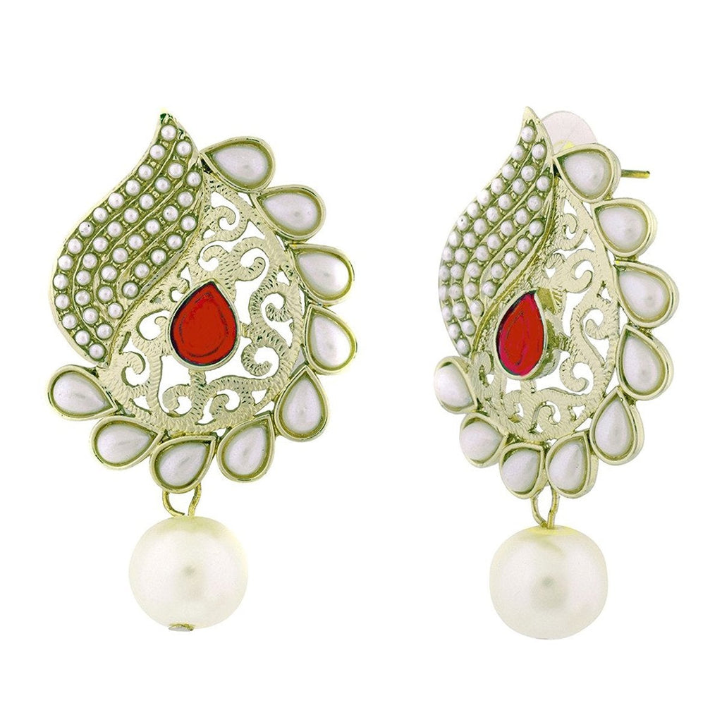 Paisley Filigree Antique Rhodium Pearl Red Earring For Women Bulk