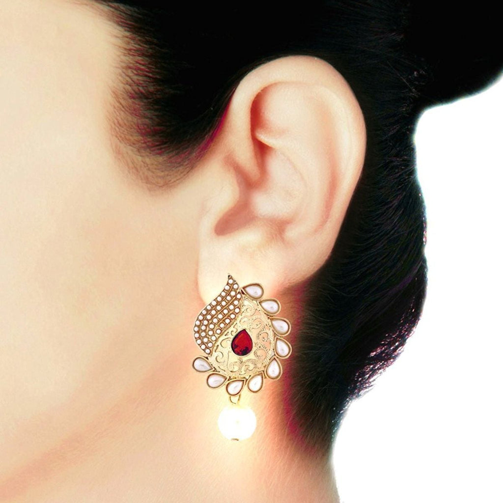 Paisley Filigree Antique Rhodium Pearl Red Earring For Women Bulk