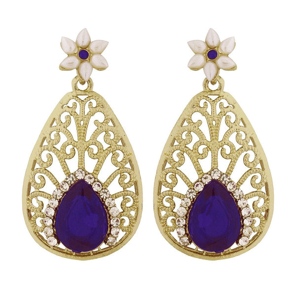 Pear Flower Filigree Antique Rhodium Pearl Blue Earring For Women Secondary image