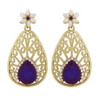 Pear Flower Filigree Antique Rhodium Pearl Blue Earring For Women
