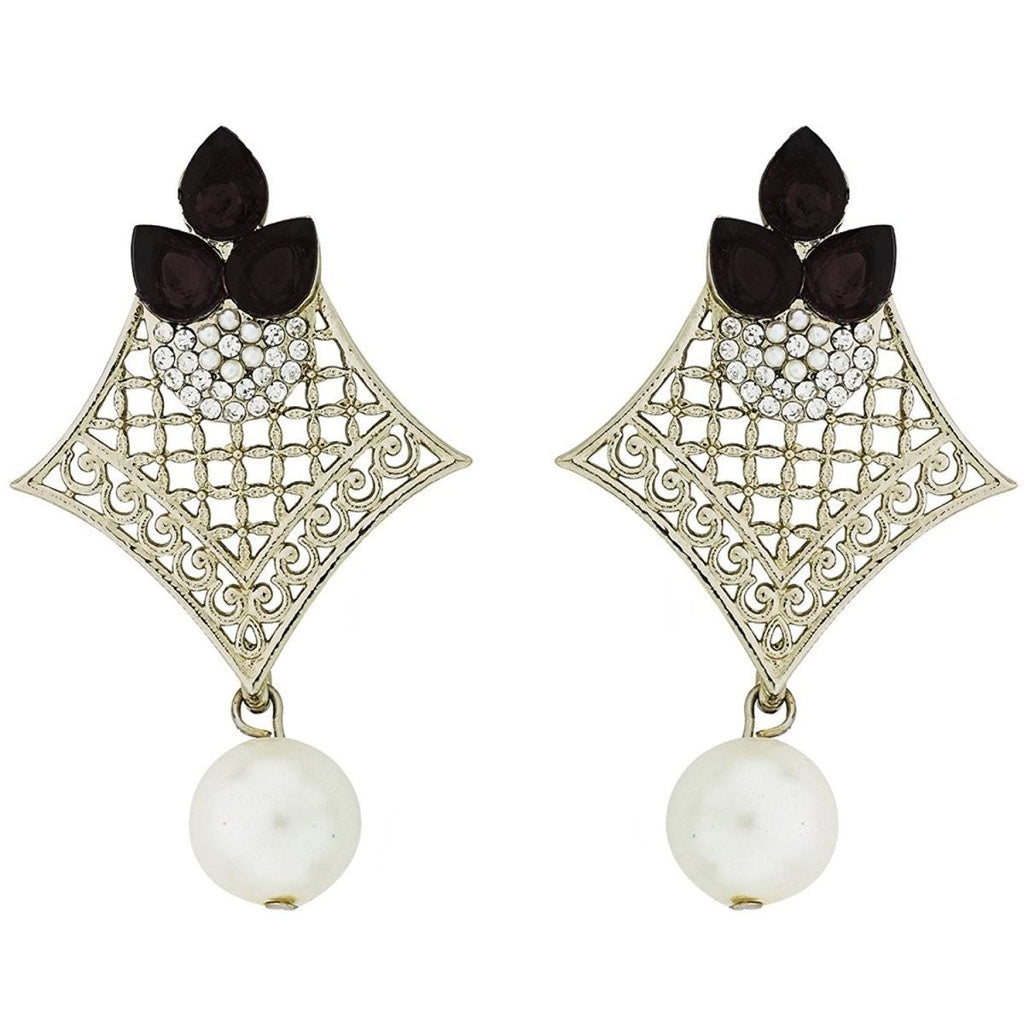 Pear Flower Filigree Antique Rhodium Pearl Black Earring Women Bulk