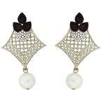 Pear Flower Filigree Antique Rhodium Pearl Black Earring Women Bulk