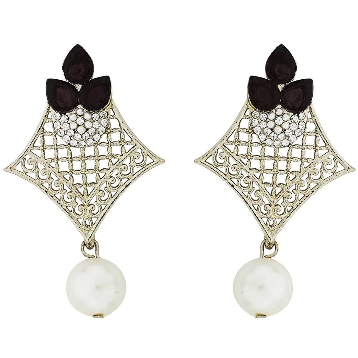 Pear Flower Filigree Antique Rhodium Pearl Black Earring Women Bulk