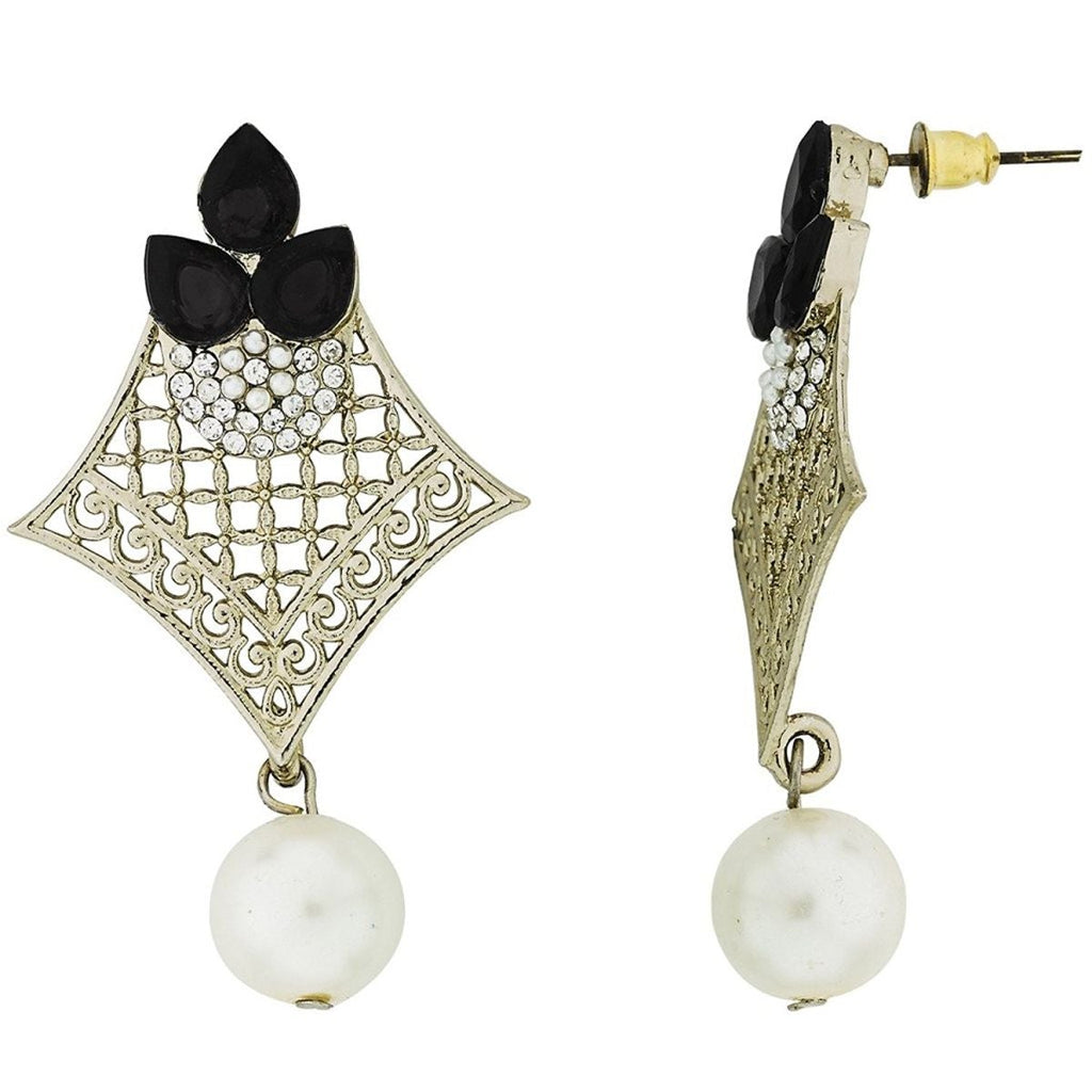 Pear Flower Filigree Antique Rhodium Pearl Black Earring Women Bulk