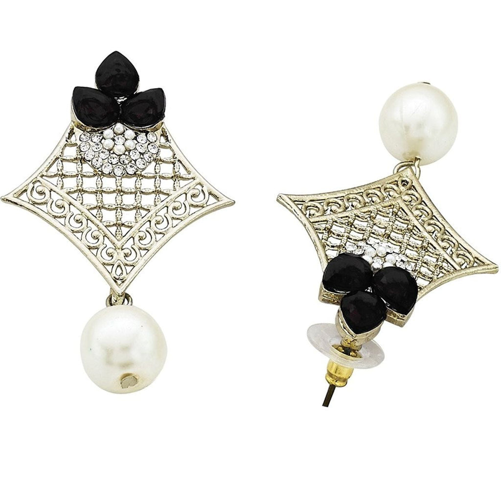 Pear Flower Filigree Antique Rhodium Pearl Black Earring Women Bulk