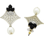 Pear Flower Filigree Antique Rhodium Pearl Black Earring Women Bulk