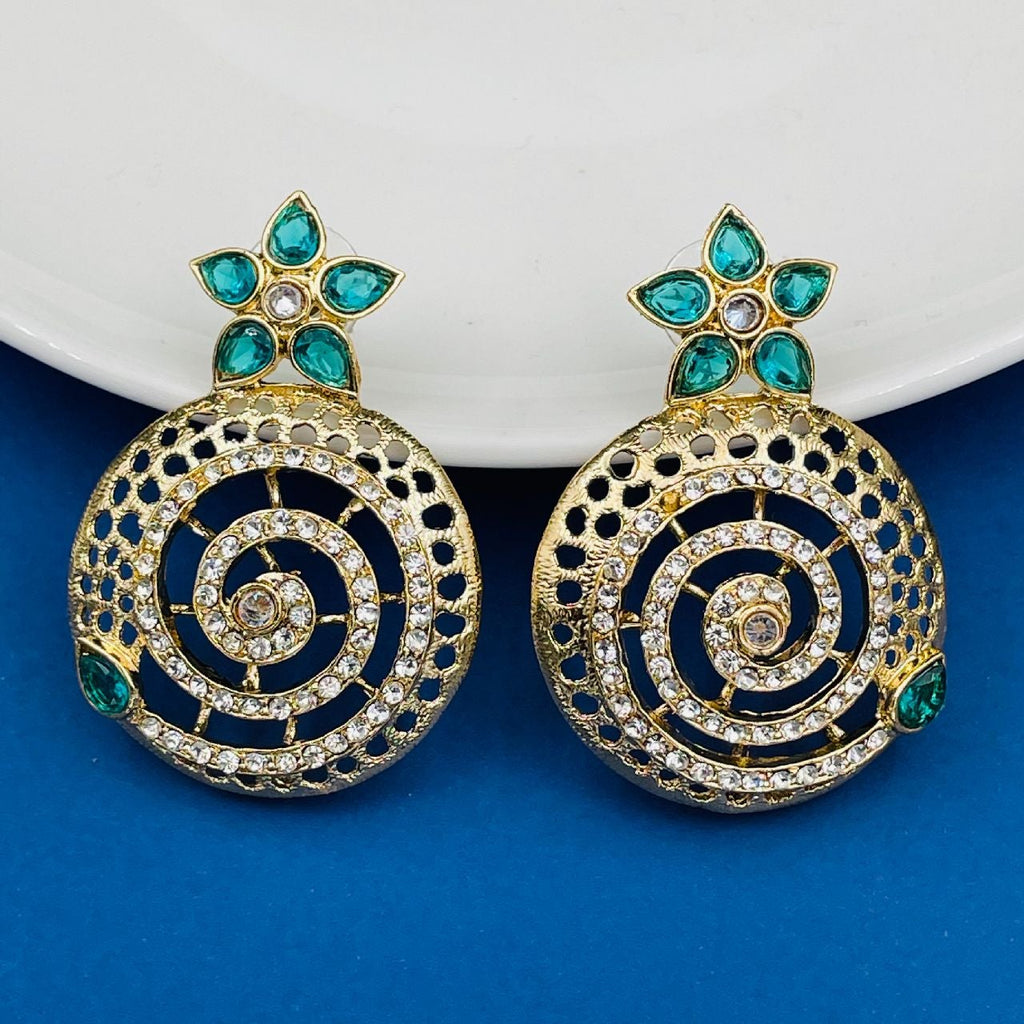 Filigree Flower Gold Plated Green American Diamond Earring Women Bulk