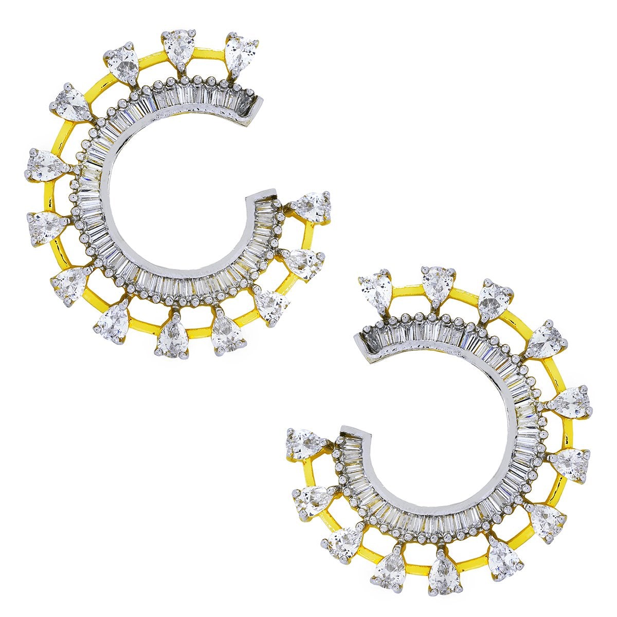 Chaand Crescent American Diamond Baguette 18K Gold Stud Earring Bulk