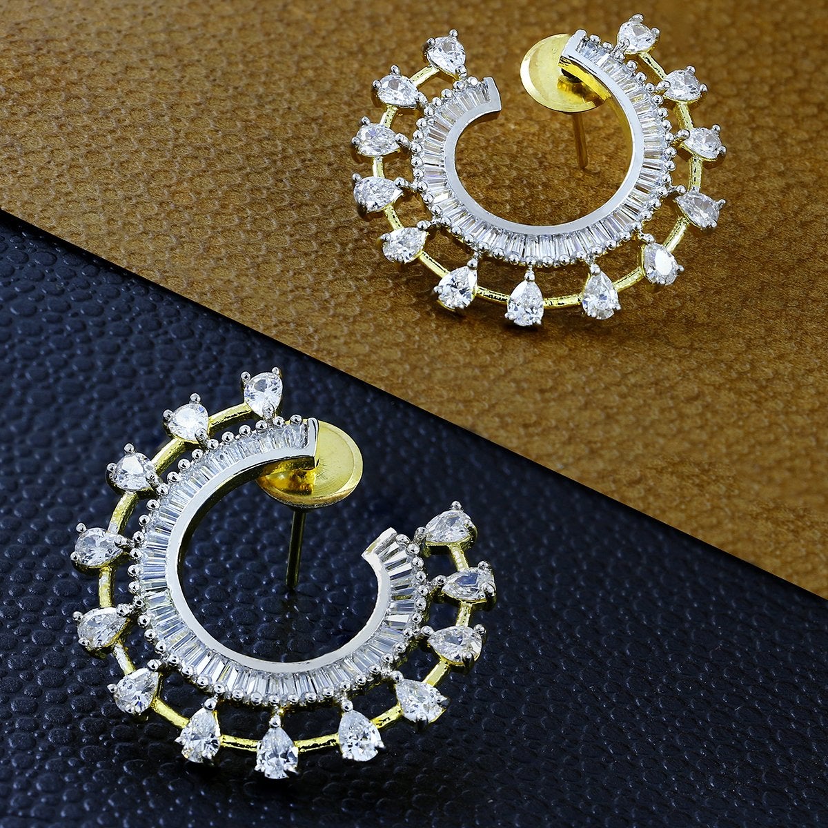 Chaand Crescent American Diamond Baguette 18K Gold Stud Earring Bulk Secondary image