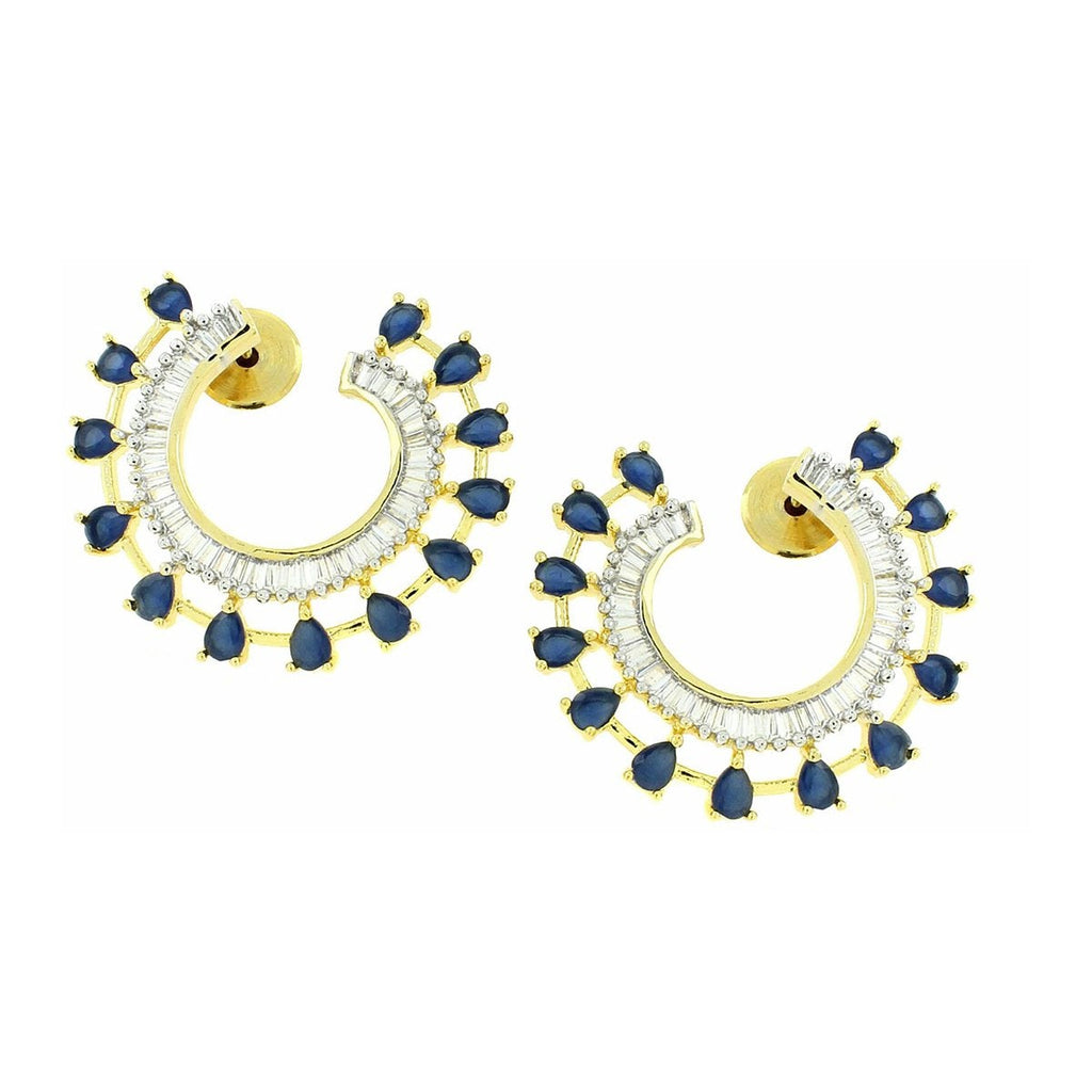 Chaand Crescent CZ Sapphire Blue 18K Gold Stud Earring Bulk