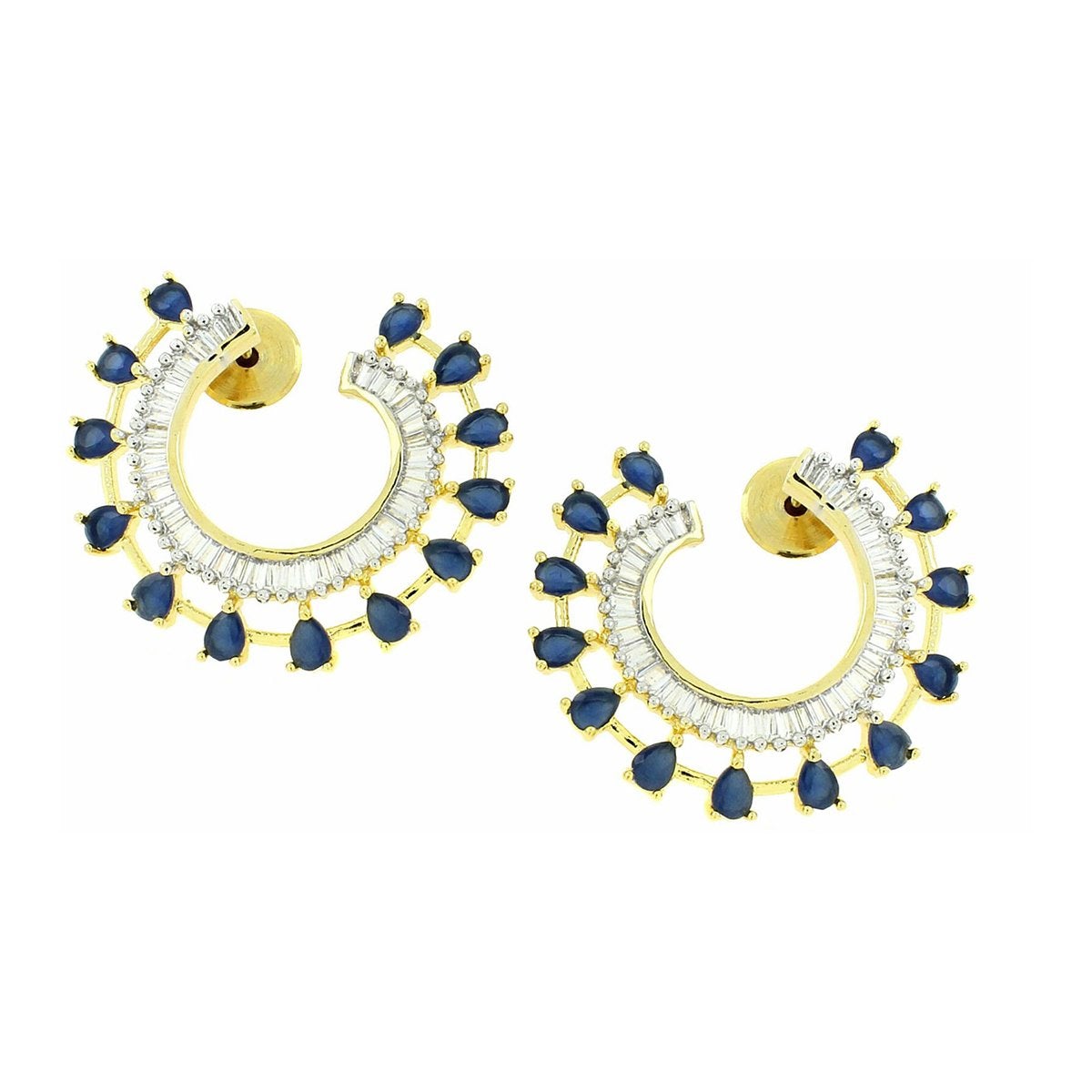 Chaand Crescent CZ Sapphire Blue 18K Gold Stud Earring Bulk
