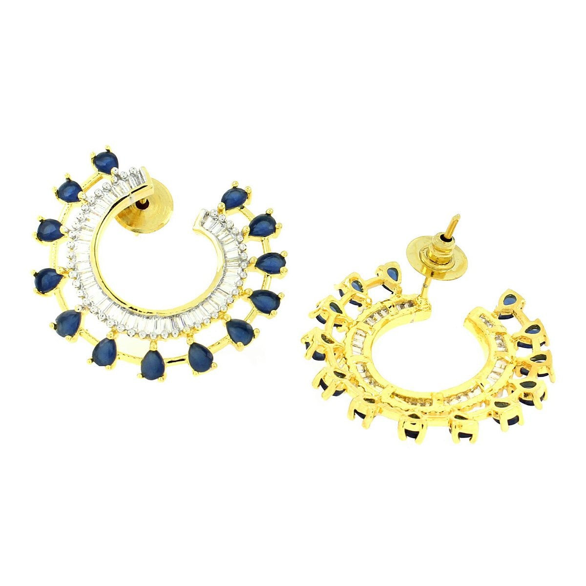 Chaand Crescent CZ Sapphire Blue 18K Gold Stud Earring Bulk