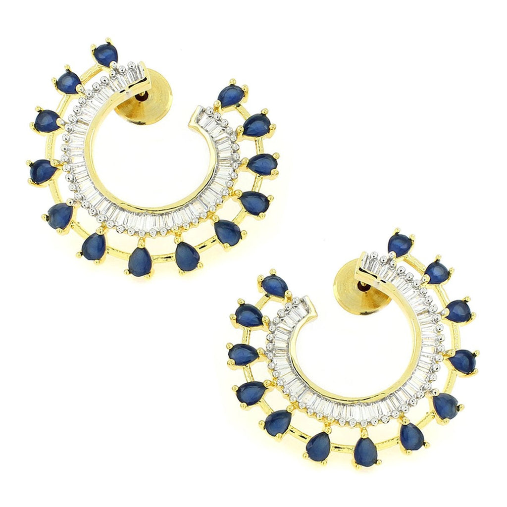 Chaand Crescent CZ Sapphire Blue 18K Gold Stud Earring Bulk