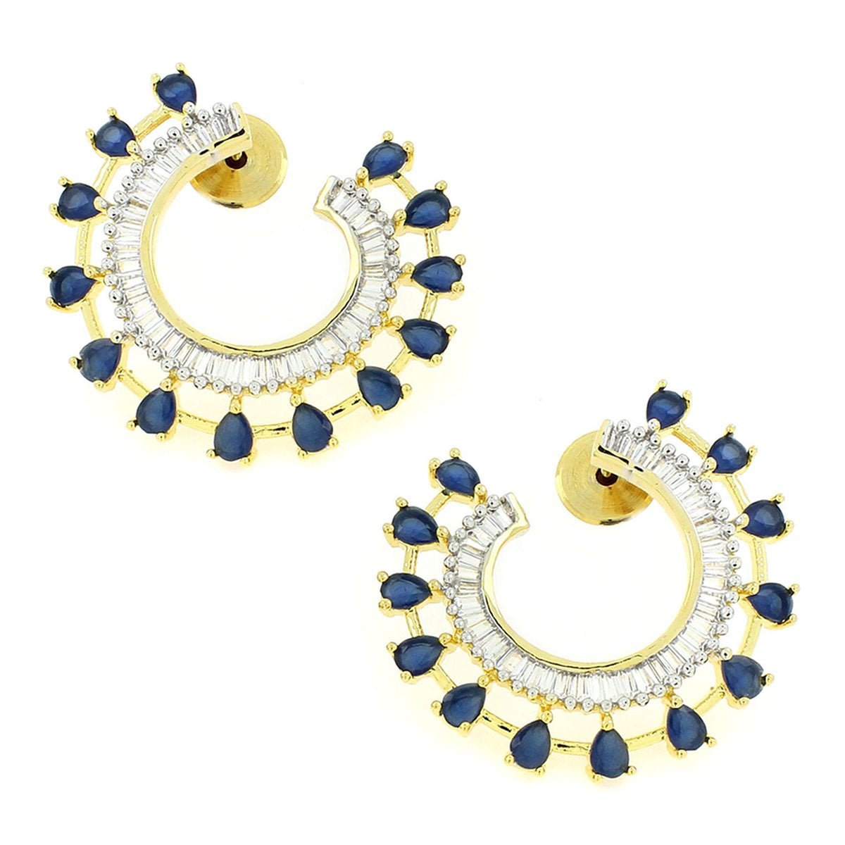 Chaand Crescent CZ Sapphire Blue 18K Gold Stud Earring Bulk