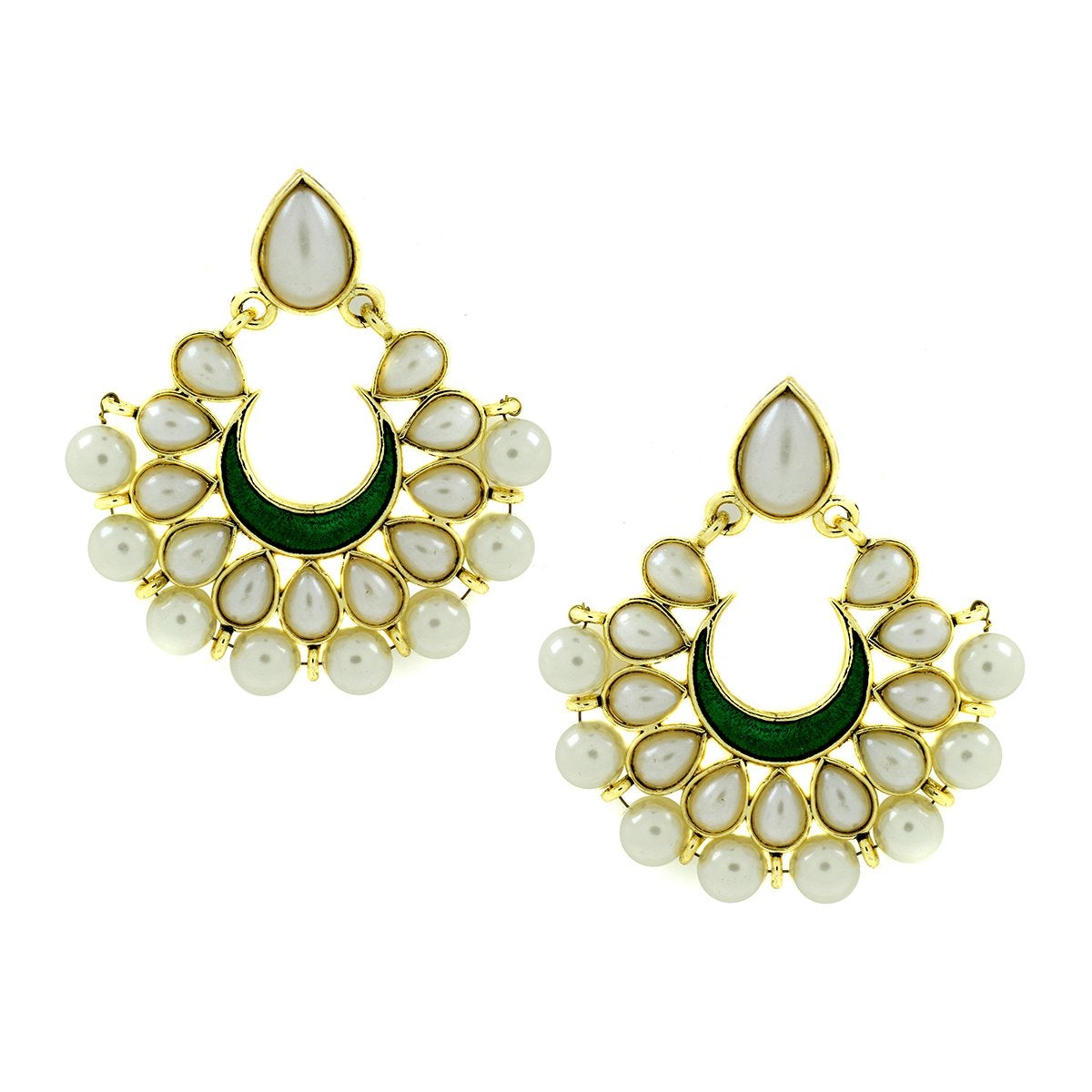 Chaand Bali Green Enamel Meenakari Gold Pearl Jhumki Earring Bulk Main image