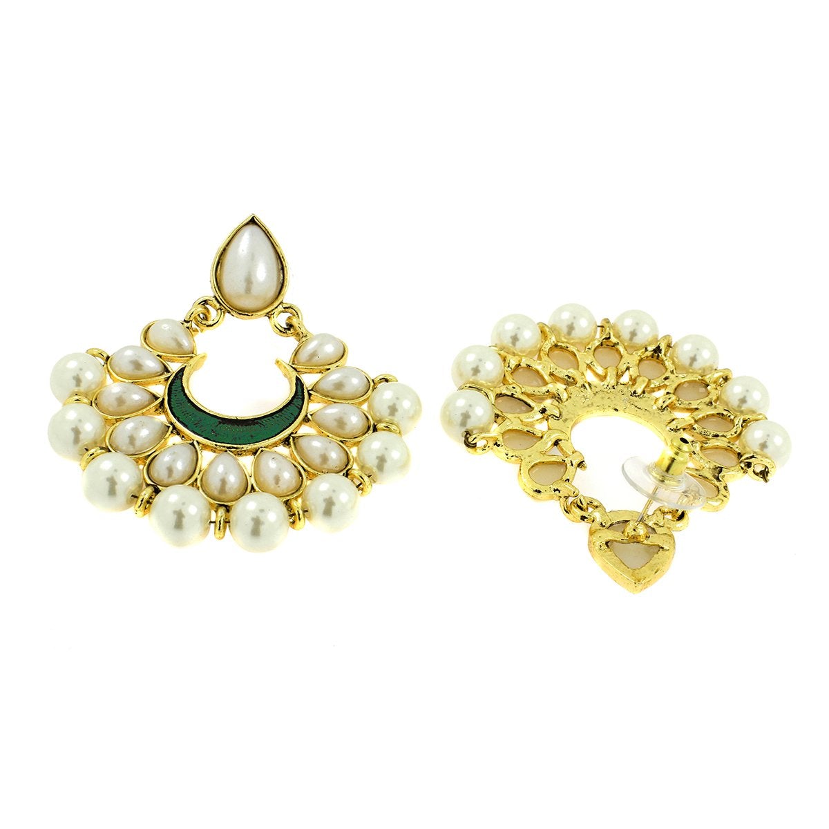 Chaand Bali Green Enamel Meenakari Gold Pearl Jhumki Earring Bulk