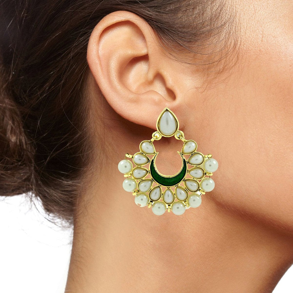 Chaand Bali Green Enamel Meenakari Gold Pearl Jhumki Earring Bulk