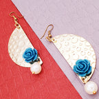 Geometric Flower Blue 18K Gold Plated Dangling Earring For Women Bulk