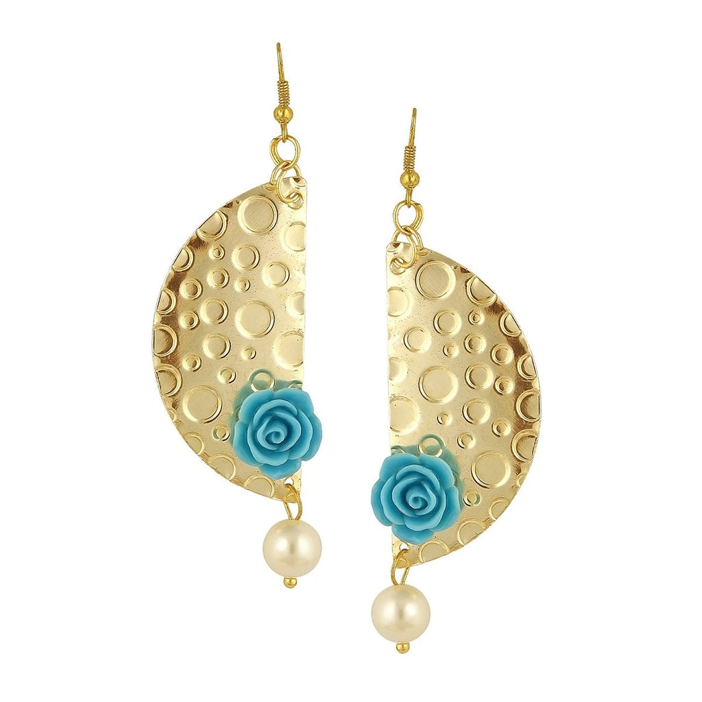 Geometric Flower Blue 18K Gold Plated Dangling Earring For Women Bulk