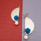Geometric Flower Blue 18K Gold Plated Dangling Earring For Women Bulk