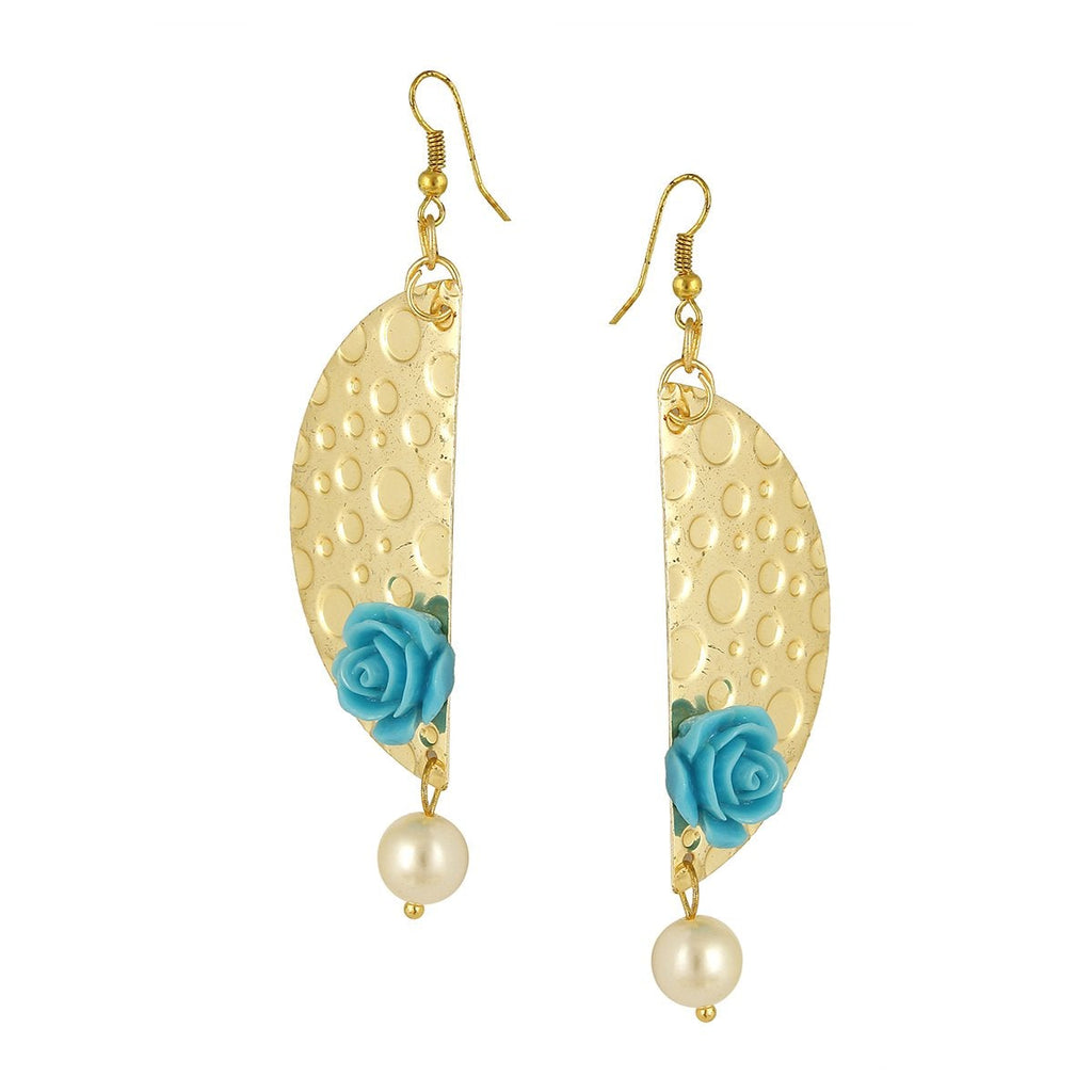 Geometric Flower Blue 18K Gold Plated Dangling Earring For Women Bulk