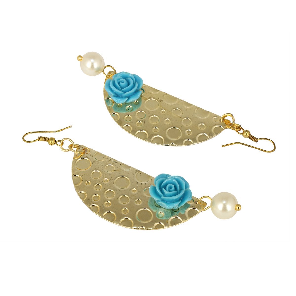Geometric Flower Blue 18K Gold Plated Dangling Earring For Women Bulk